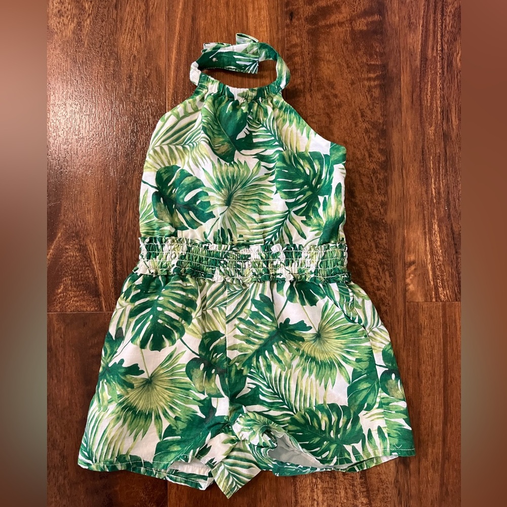 Janie and Jack Green and White Tropical One Piece